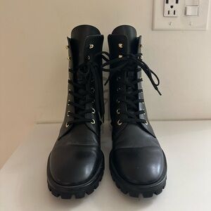 Stuart Weitzman Black Lace-Up Combat Boots